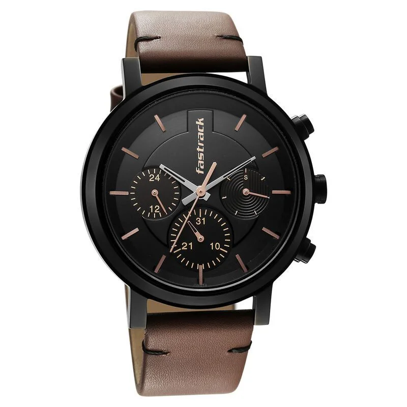 Fastrack Tick Tock Black Dial Watch for Guys (3287NL01)