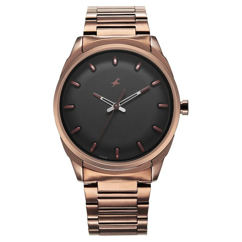 Fastrack Quartz Analog Black Dial Brown Stainless Steel Strap Watch for Guys (3273QM01)