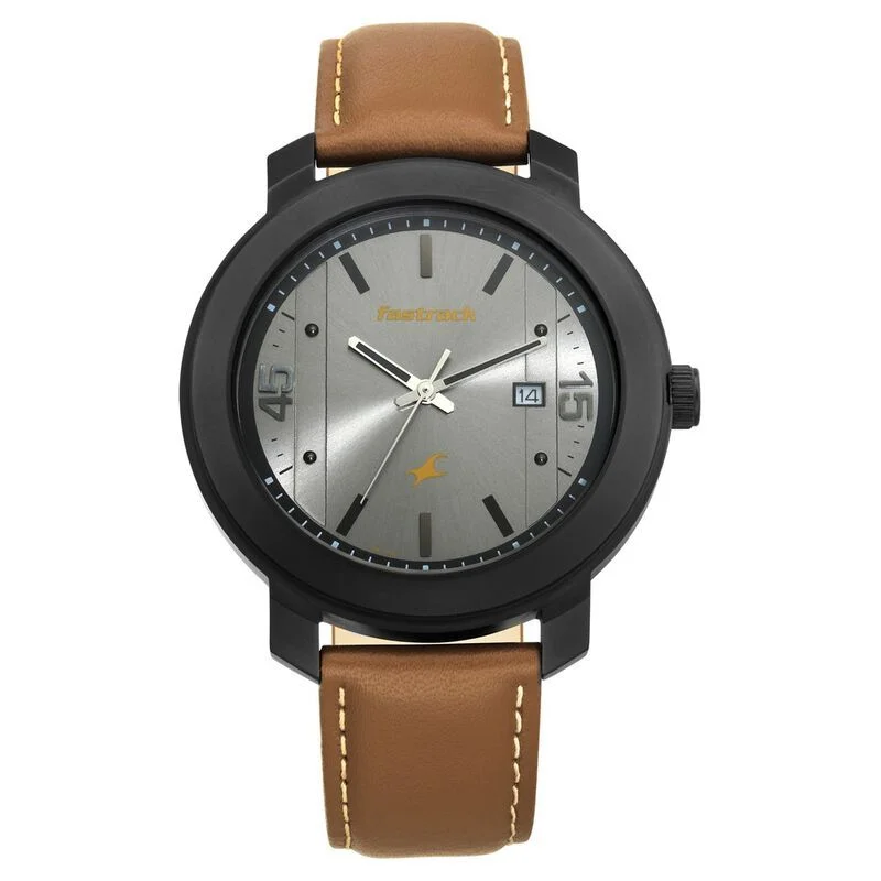 Fastrack Bare Basics Quartz Analog with Leather Strap Watch for Guys (NS3246NL01)
