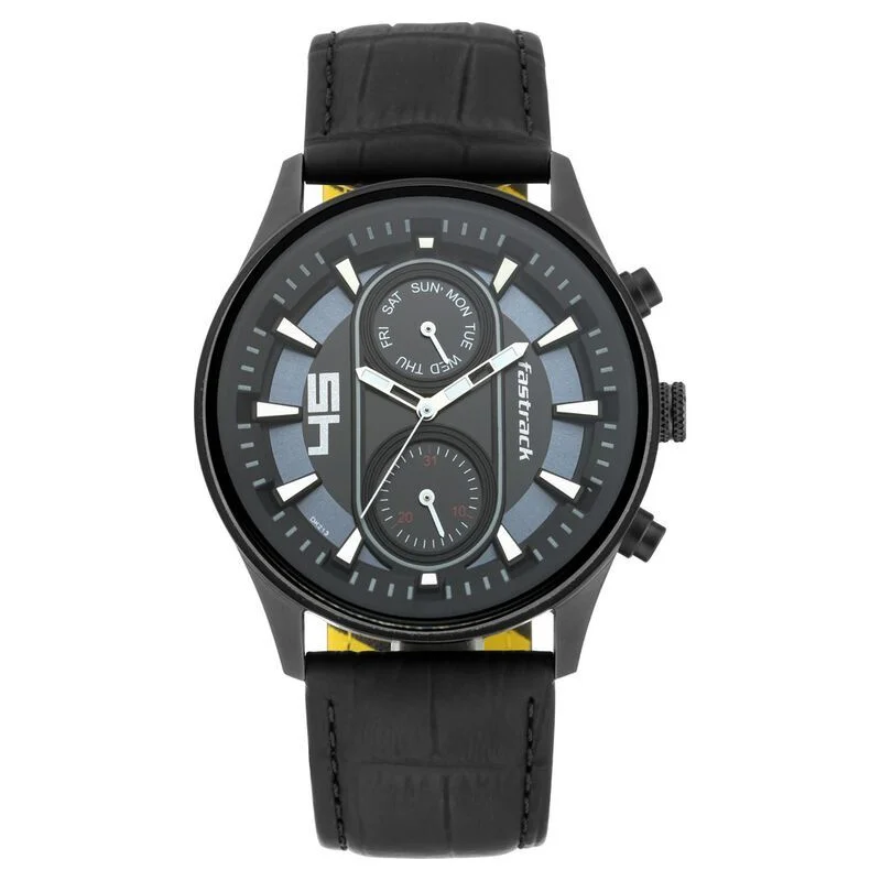 Fastrack NS3224NL01 Fastfit Quartz Analog Black Dial Leather Strap Watch