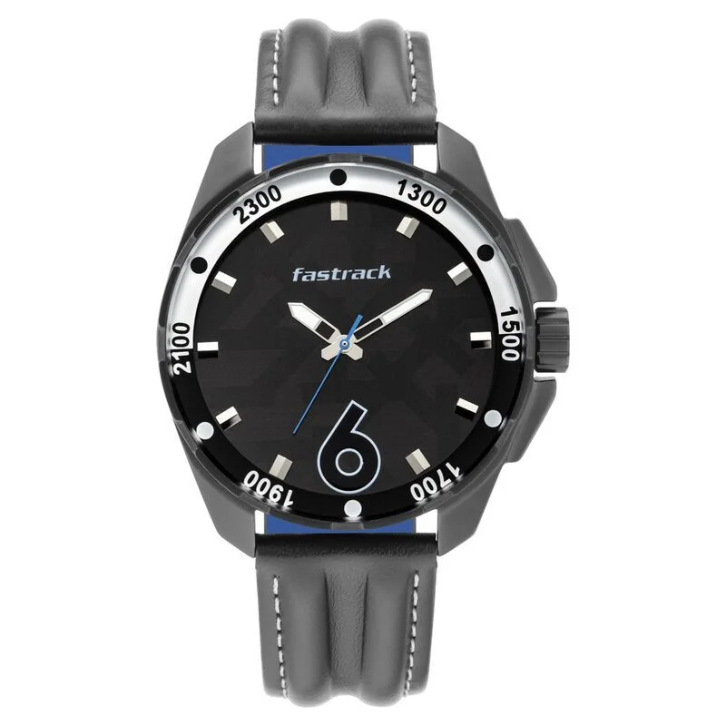 Fastrack Hitlist Quartz Analog Black Dial Leather Strap Watch for Guys (NS3084NL05)