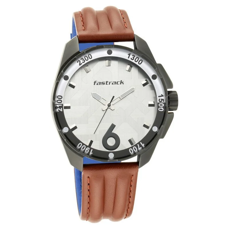 Fastrack Hitlist Quartz Analog White Dial Leather Strap Watch for Guys (NS3084NL04)