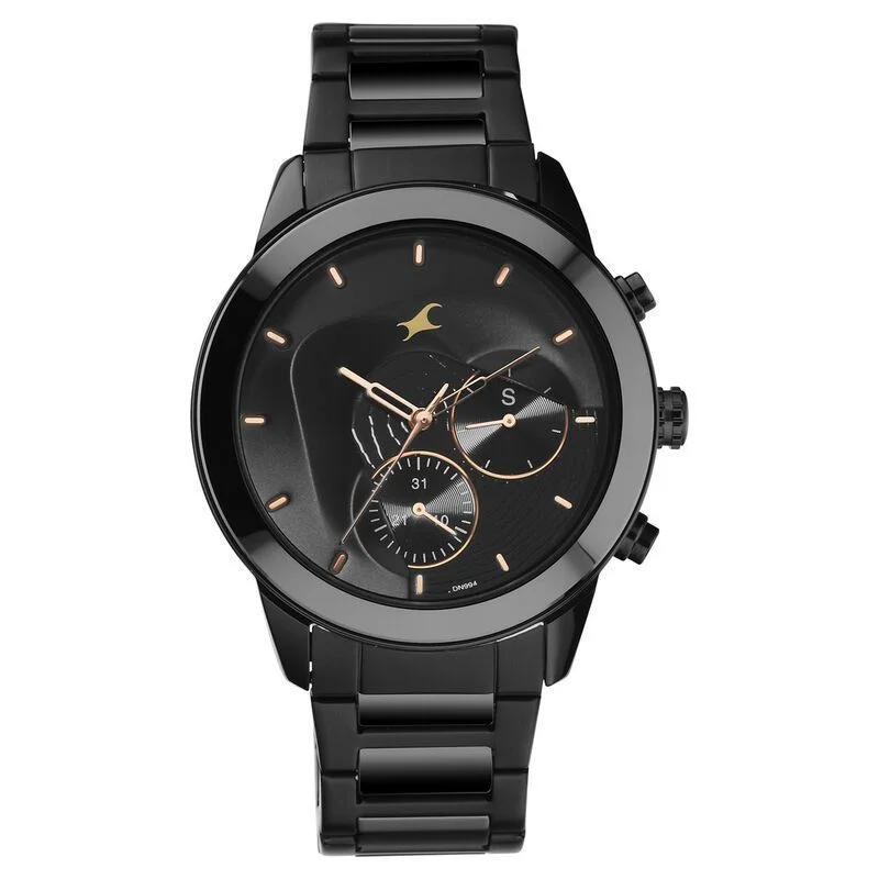 Fastrack 3304ND01 Cerame Quartz Multifunction Black Dial Steel & Ceramic Strap Watch