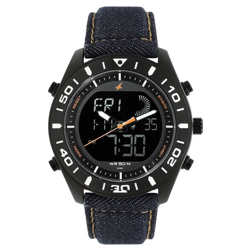 Fastrack Denim Quartz Analog Digital Black Dial Denim Strap Watch for Guys (NP38034NL01)
