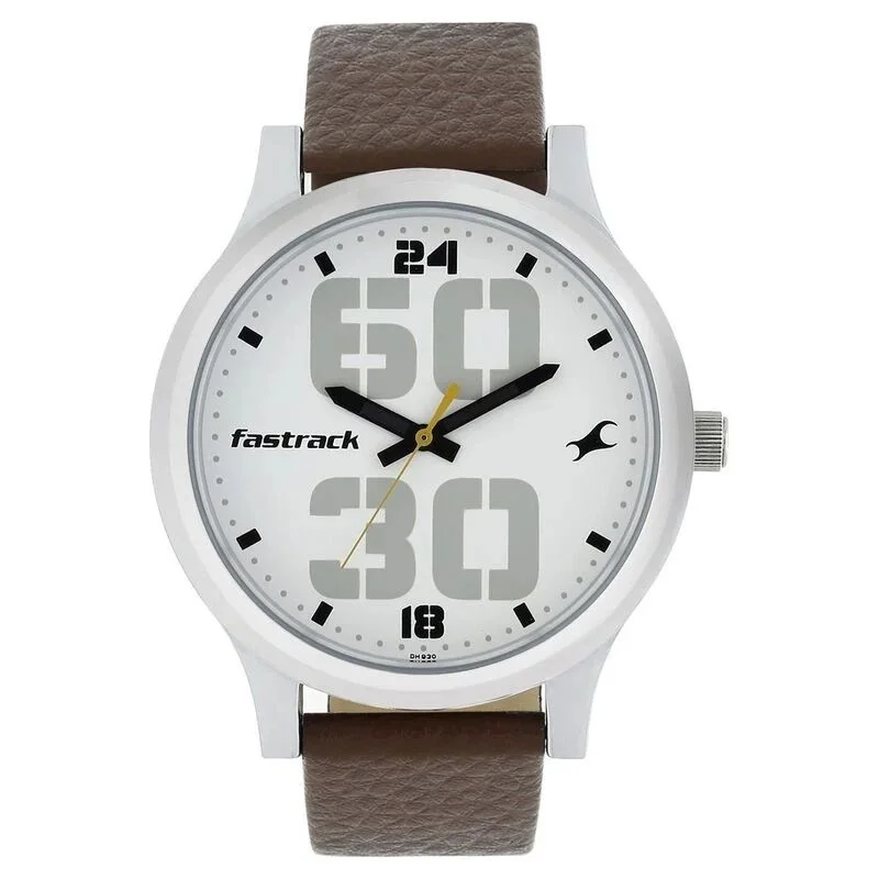 Fastrack Bold Quartz Analog White Dial Leather Strap Watch for Guys (NS38051SL06)