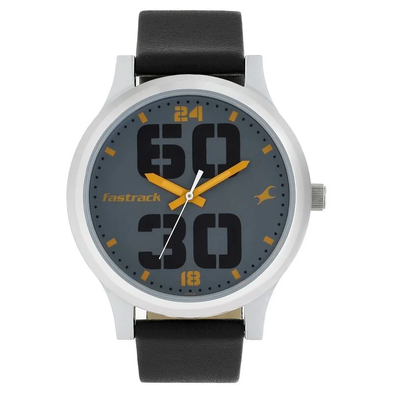 Fastrack Bold Quartz Analog Grey Dial Leather Strap Watch for Guys (NS38051SL03)