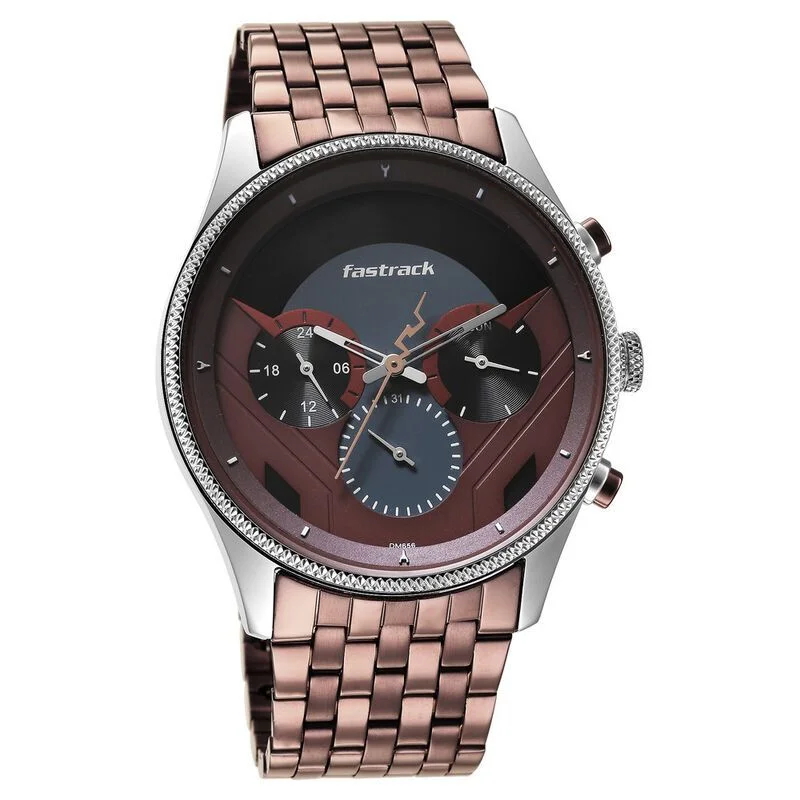 Fastrack NS3286KM01 Thor Quartz Multifunction Red Dial Metal Strap Watch
