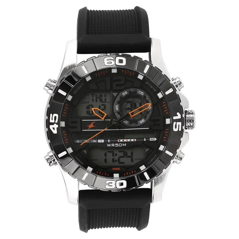 Fastrack Quartz Analog Digital Black Dial Silicone Strap Watch for Guys (NS38035SP03)