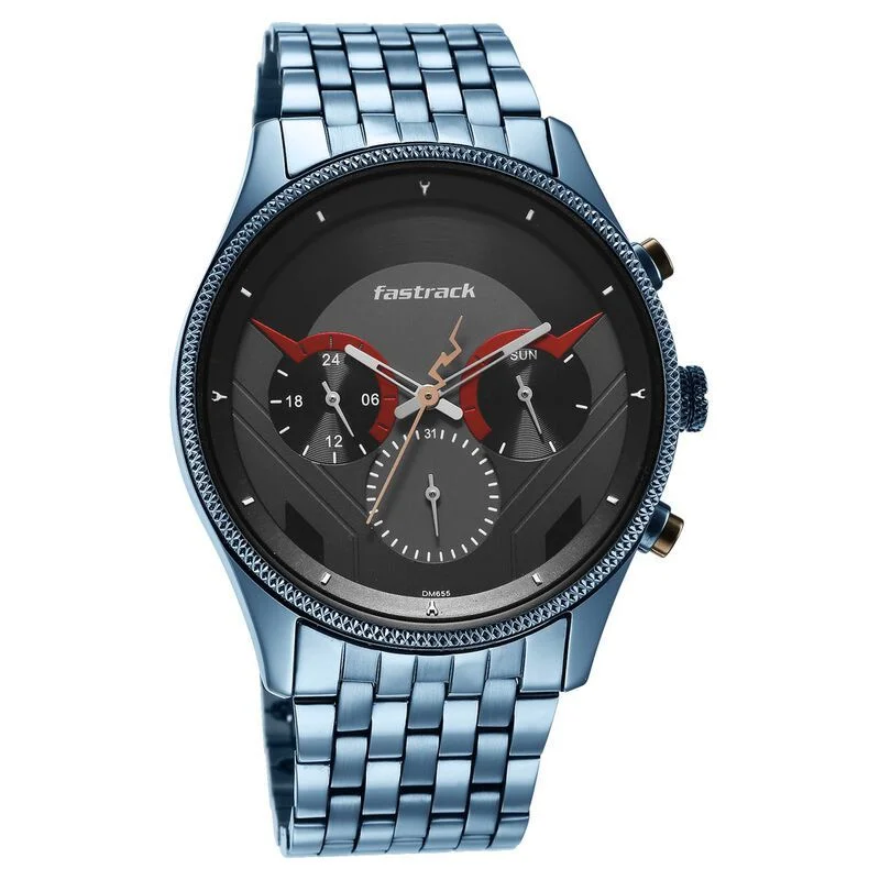Fastrack NS3286KM03 Thor Quartz Multifunction Grey Dial Metal Strap Watch 
