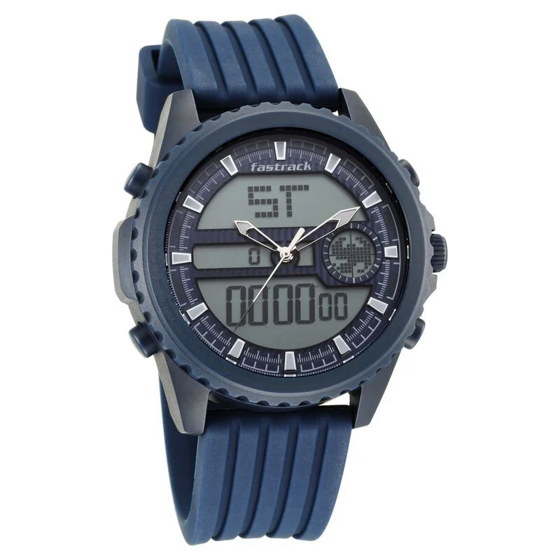Fastrack Streetwear Quartz Analog Digital Blue Dial PU Strap Watch for Guys NR38064PP03