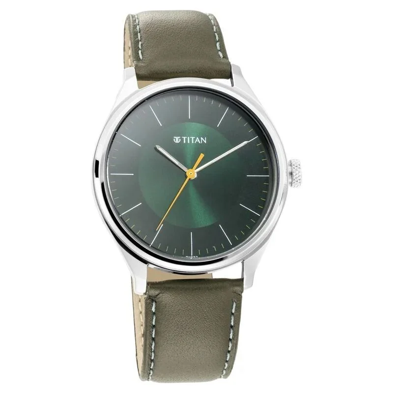 Titan Workwear Men's Urban Edge Lustrous Green Dial Leather Watch- NP1802SL04 