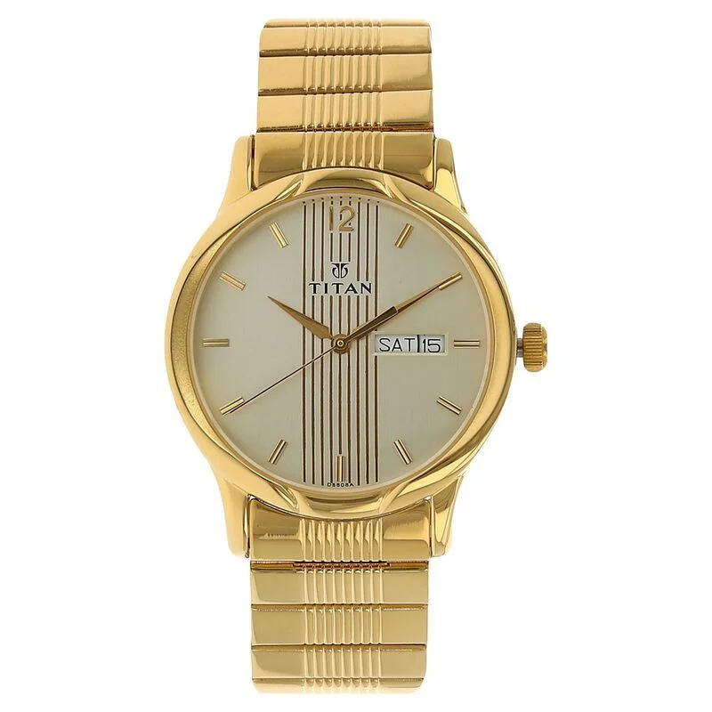 Titan Analog with Day and Date Champagne Dial Metal Strap watch for Men (NS-1580YM05)