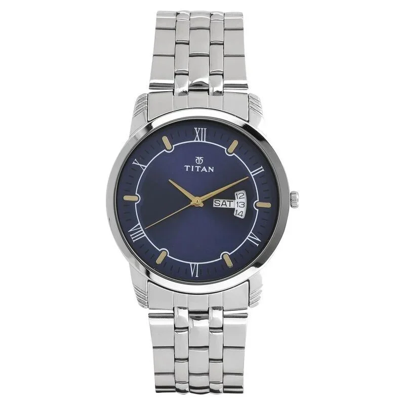 Titan Analog with Day and Date Blue Dial Stainless Steel Strap watch for Men- NS1774SM01 