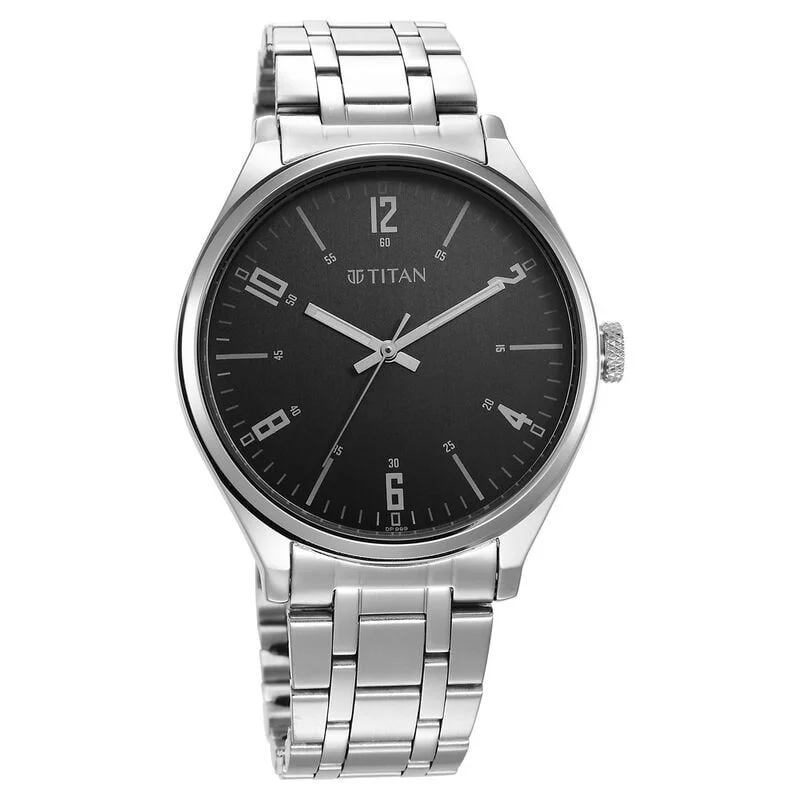 Titan Wrist Wit Quartz Analog Grey Dial Stainless Steel Strap Watch for Men- 1802SM10