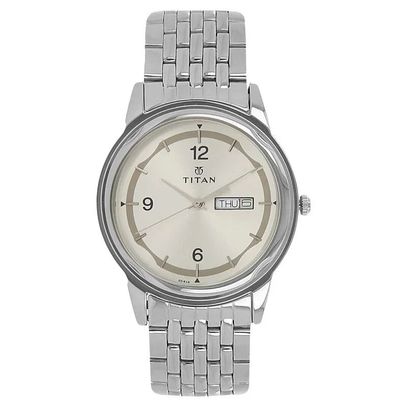 Titan Quartz Analog with Day and Date Silver Dial Stainless Steel Strap Watch for Men ? NK1638SM01