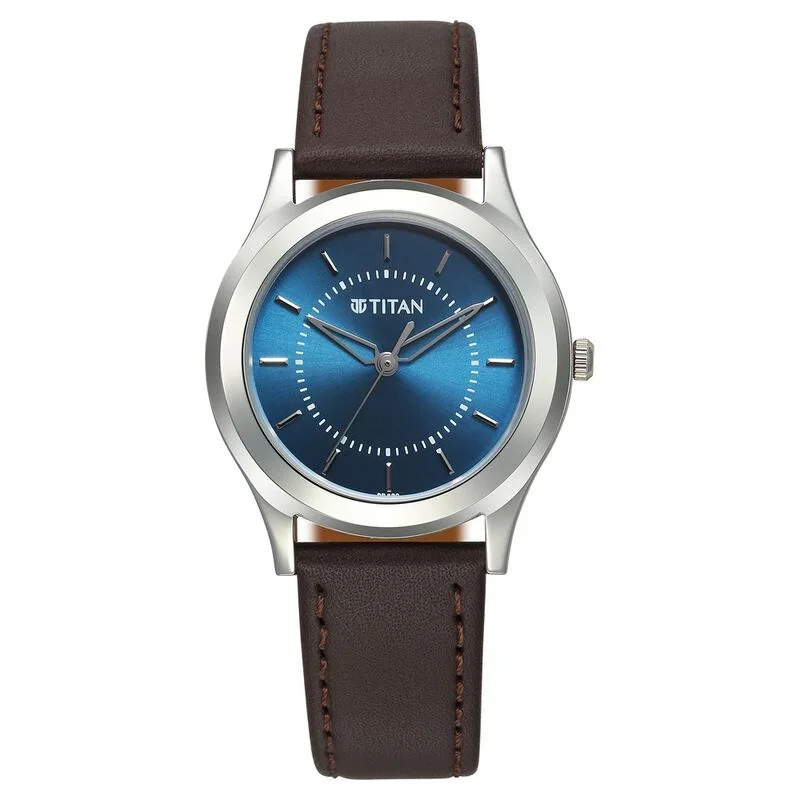 Titan Karishma Zing Quartz Analog Blue Dial Leather Strap Watch (1648SL01)