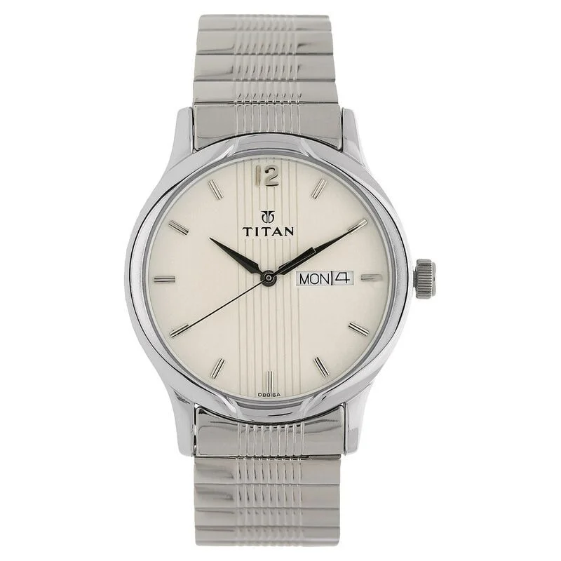 Titan Quartz Analog with Day and Date Silver Dial Stainless Steel Strap Watch (NS1580SM03)