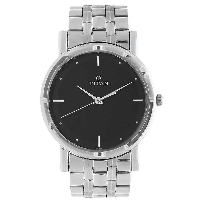 Titan Men's Elegance Watch Black Dial with Sleek Link Strap (1639SM02)