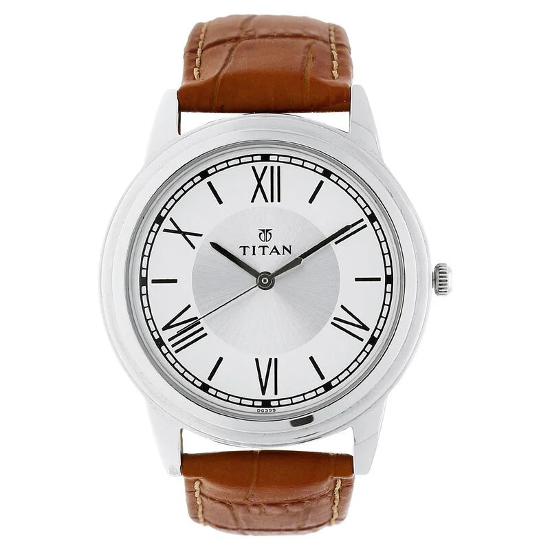 Titan Karishma Silver Dial Analog Leather Strap Watch (NN1735SL01)