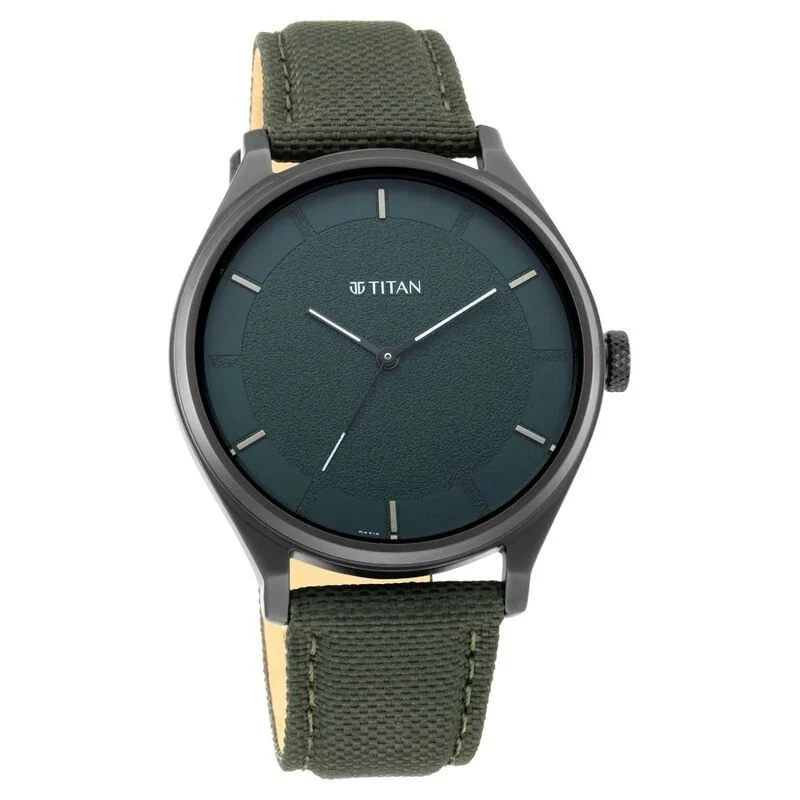 Titan Workwear Green Dial Analog Leather Strap Watch (1802NL02)