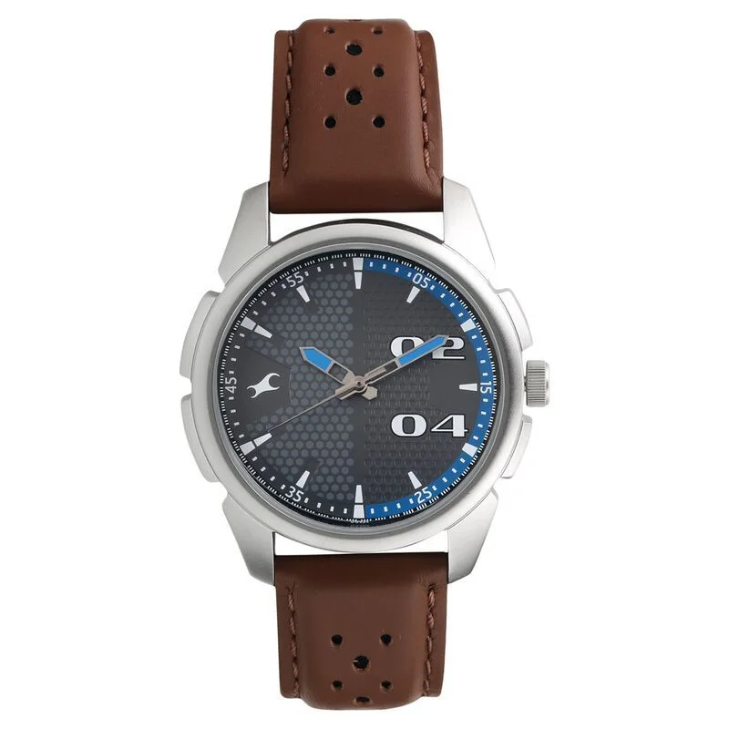 Fastrack NS3124SL06 Loopholes Quartz Analog Grey Dial Leather Strap Watch for Guys