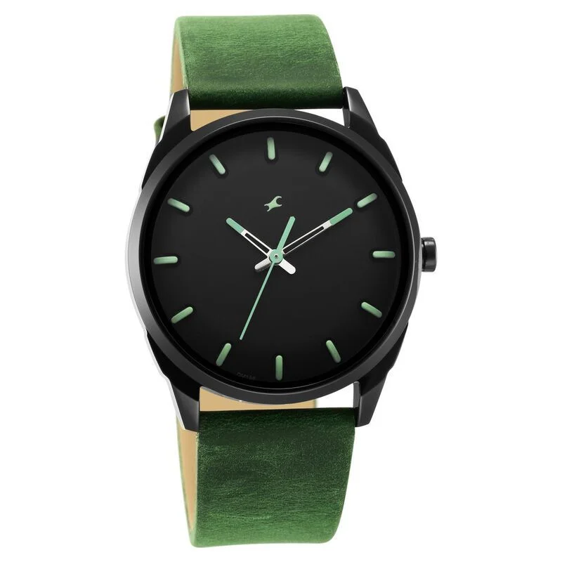 Fastrack After Dark Black Dial Leather Strap Watch for Guys (NS3273NL01)