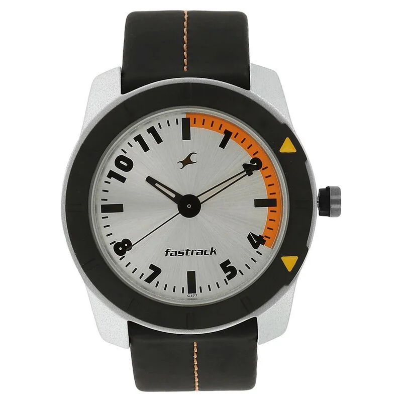 Fastrack Quartz Analog Silver Dial Leather Strap Watch for Guys (NS3015AL01)