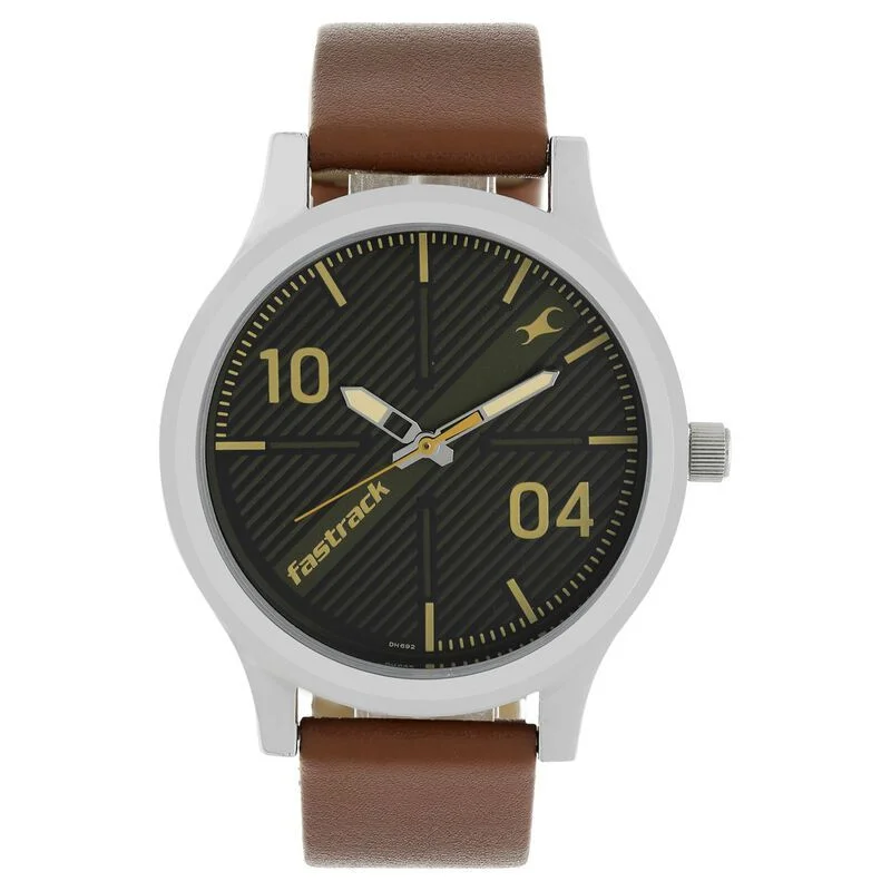 Fastrack NS38051SL02 Quartz Analog Black Dial Leather Strap Watch for Guys