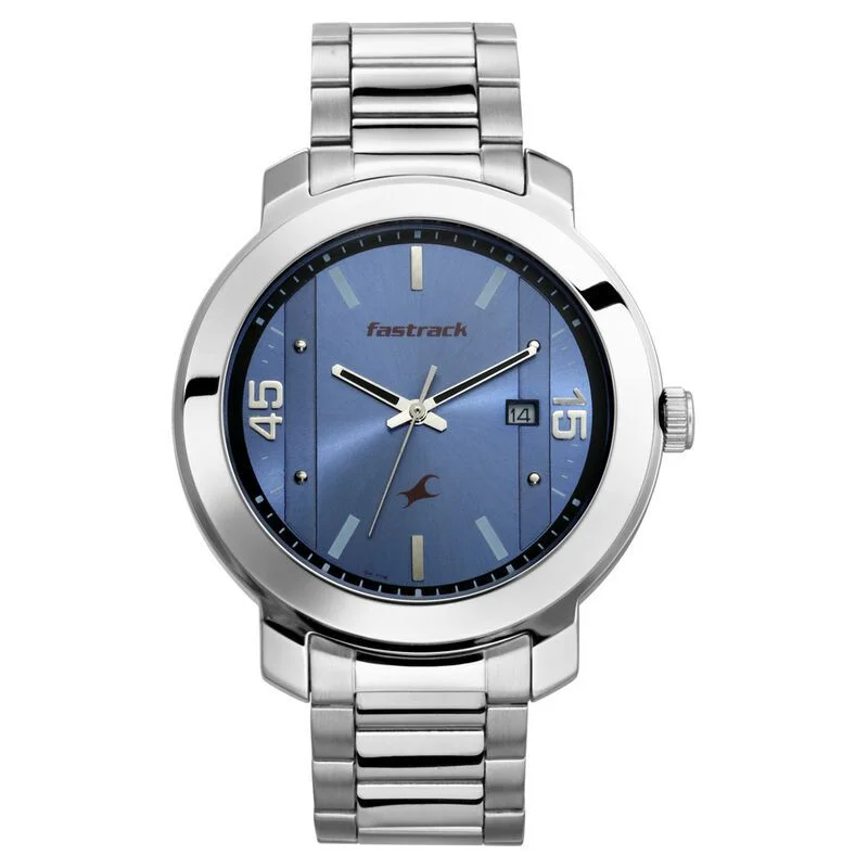 Fastrack  NS3246SM03 Bare Basics Quartz Analog Blue Dial Stainless Steel Strap Watch