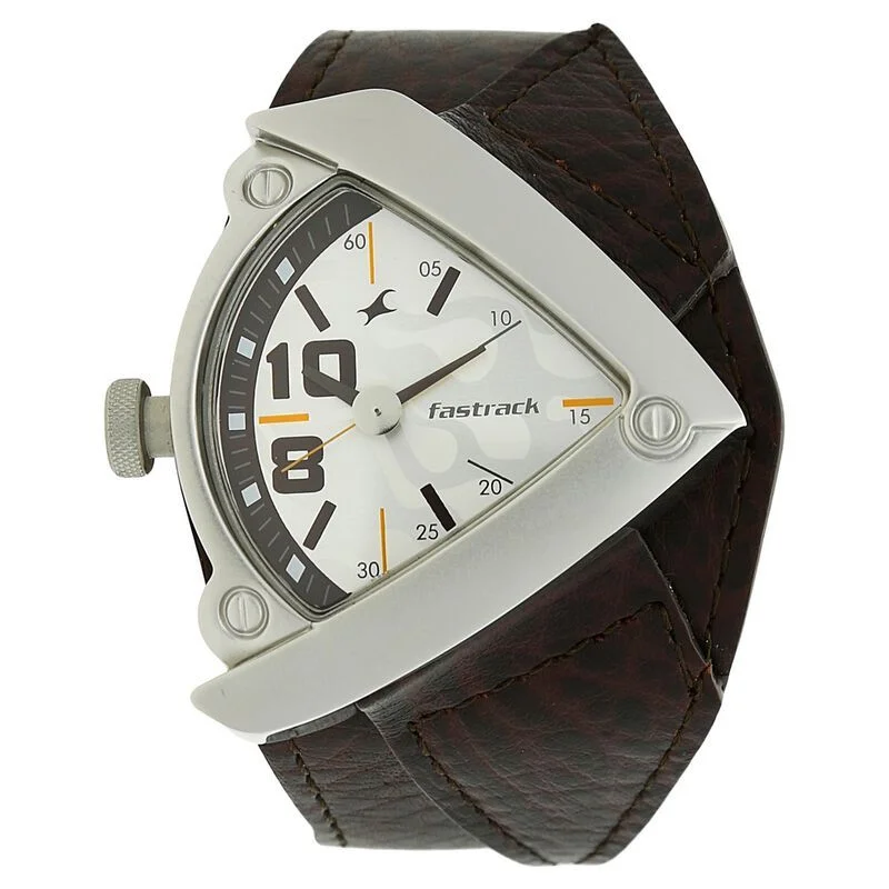 Fastrack NS3022SL01 Quartz Analog White Dial Leather Strap Watch for Guys