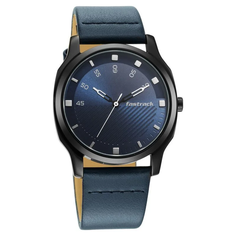 Fastrack Stunners Quartz Analog Blue Dial Leather Strap Watch (NS3255NL03)