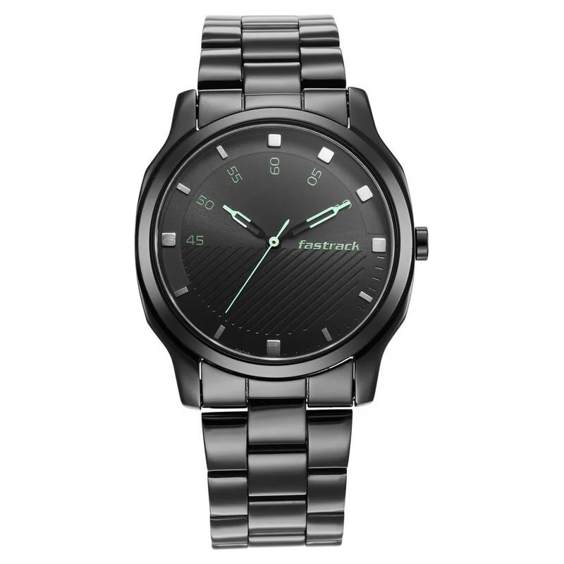 Fastrack NS3255NM02 Stunners Quartz Analog Black Dial Stainless Steel Strap Watch for Guys