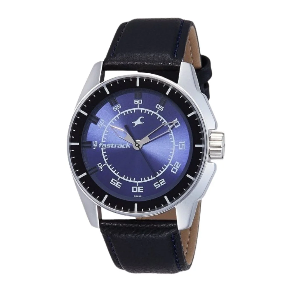 Fastrack NR3089SL01 Quartz Analog Purple Dial Leather Strap Watch for Guys