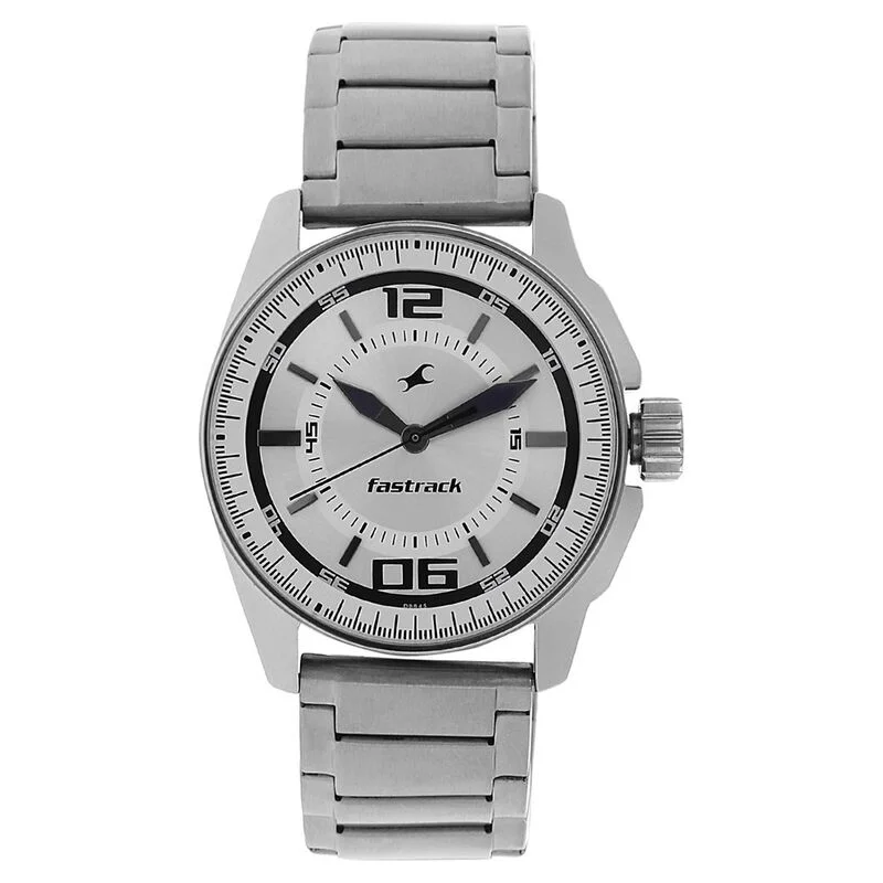 Fastrack NR3089SM01 Quartz Analog Silver Dial Metal Strap Watch for Guys