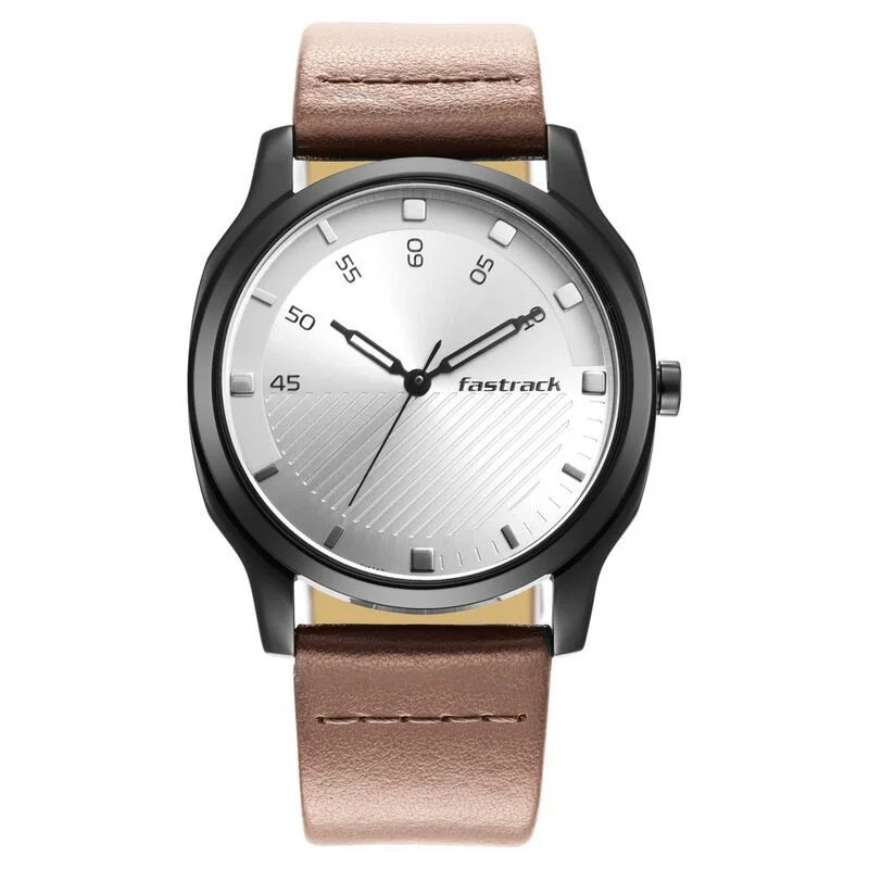 Fastrack NS3255NL02 Stunners Quartz Analog Silver Dial Leather Strap Watch for Guys