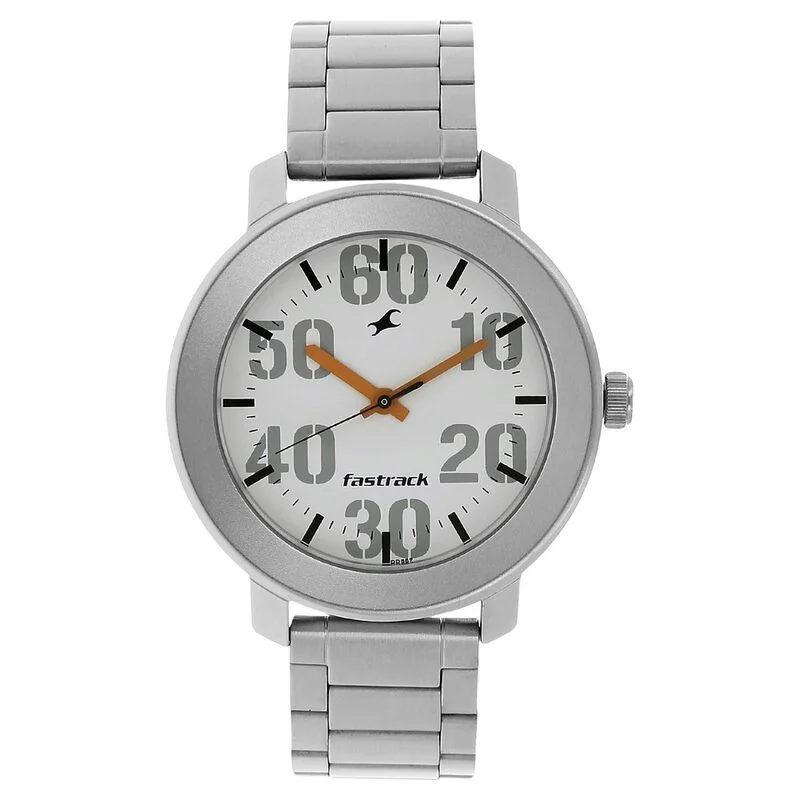 Fastrack NR3121SM01 Quartz Analog White Dial Stainless Steel Strap Watch for Guys