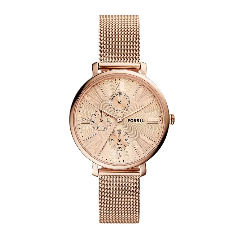 Jacqueline Multifunction Rose Gold-Tone Stainless Steel Mesh Watch (ES5098)