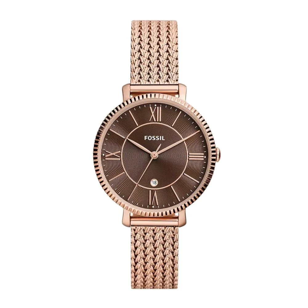 Jacqueline Three-Hand Date Rose Gold-Tone Stainless Steel Mesh Watch (ES5322)