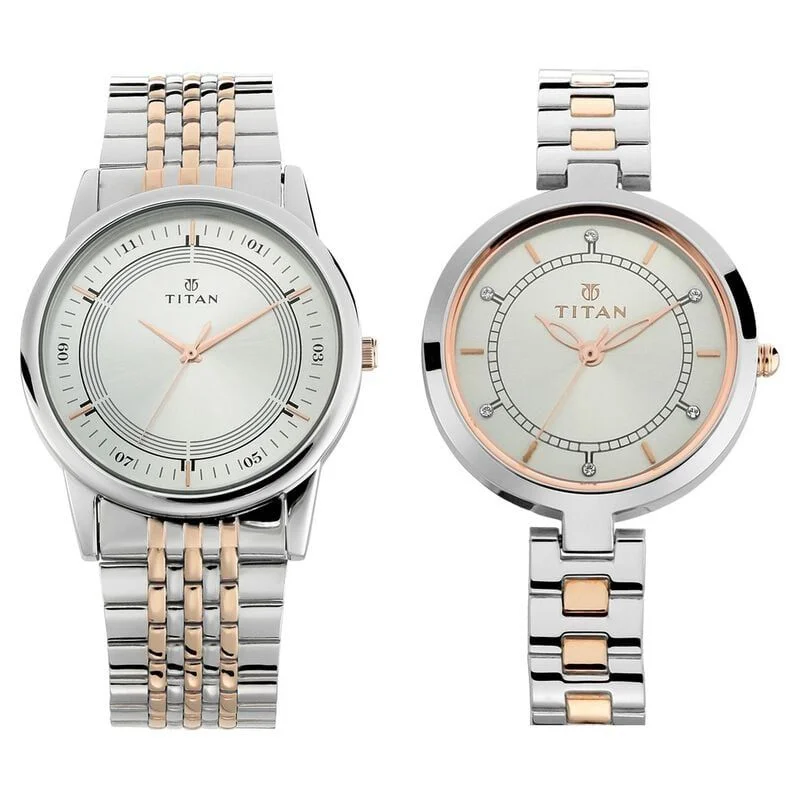 Titan Bandhan Quartz Analog Silver Dial Stainless Steel Strap Watch for Couple (NS17732603KM01P)