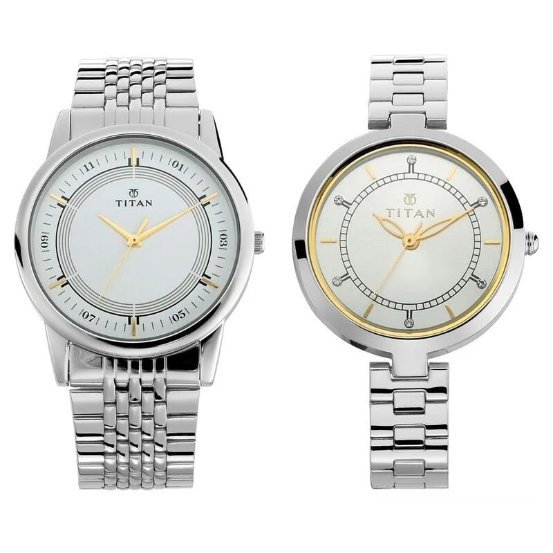 Titan Bandhan Quartz Analog Silver Dial Stainless Steel Strap Watch for Couple (NS17732603SM01P)
