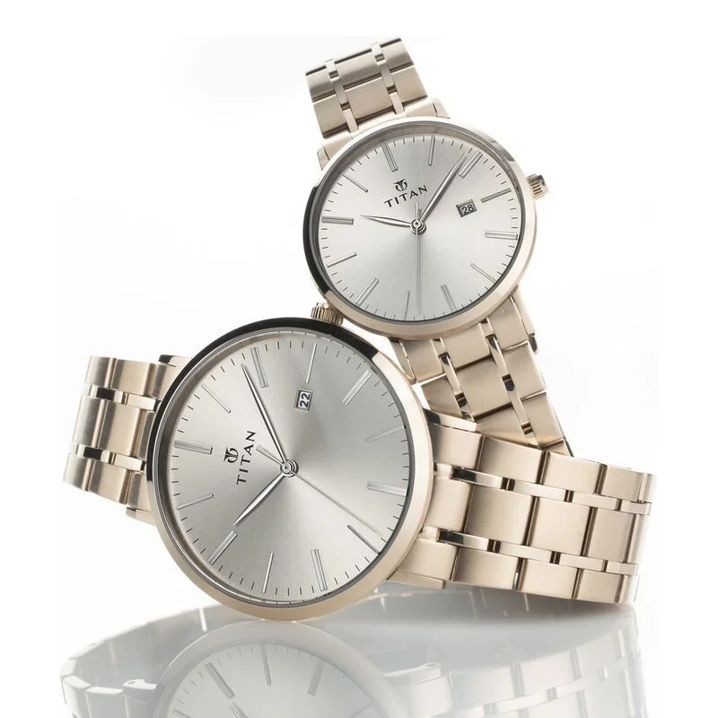 Titan Quartz Analog with Date Rose Gold Dial Stainless Steel Strap Watch for Couple (NS9400294202WM01P)