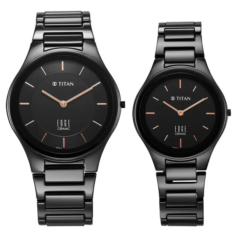 Titan NS16962653NC01P Edge Pair Black Dial Analog Ceramic Strap watch Couple Watch