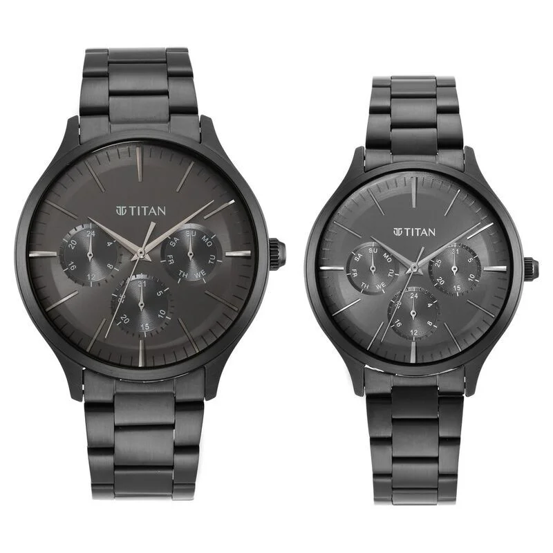 Titan NS9400494204NM01P Bandhan Multifunction Stainless Steel Strap Couple Watch