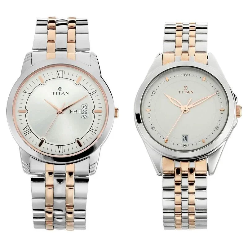 Titan NS17742565KM01P Bandhan Stainless Steel Strap Couple Watch