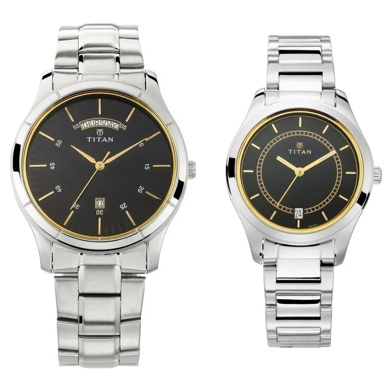 Titan NS17672596SM01P  Bandhan Blue Dial Analog with Day and Date Stainless Steel Strap watch for Couple