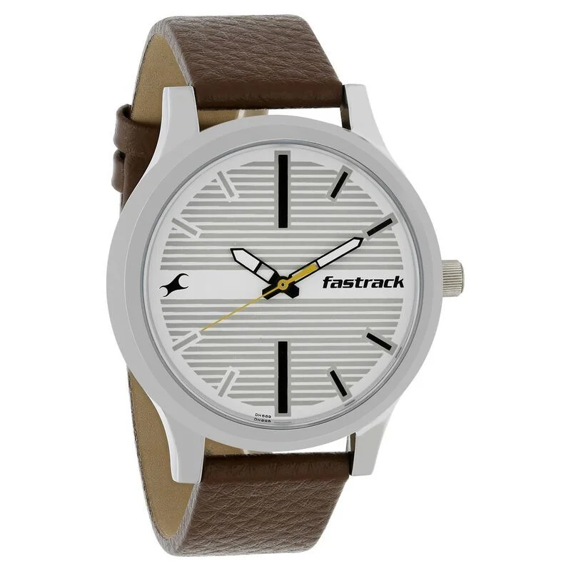 Fastrack Fundamentals Quartz Analog White Dial Leather Strap Watch (NS38051SL01)