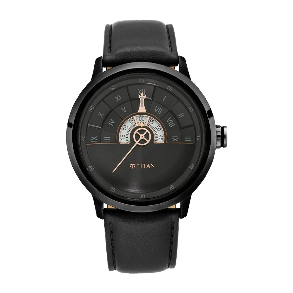 Titan Grandmaster Black Dial Quartz Analog Leather Strap Watch for Men (NS1828QL03)