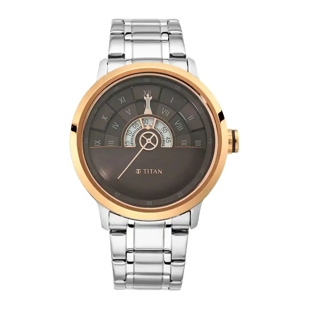 Titan Grandmaster Brown Dial Analog Stainless Steel Strap Watch for Men (NS1828KM02)