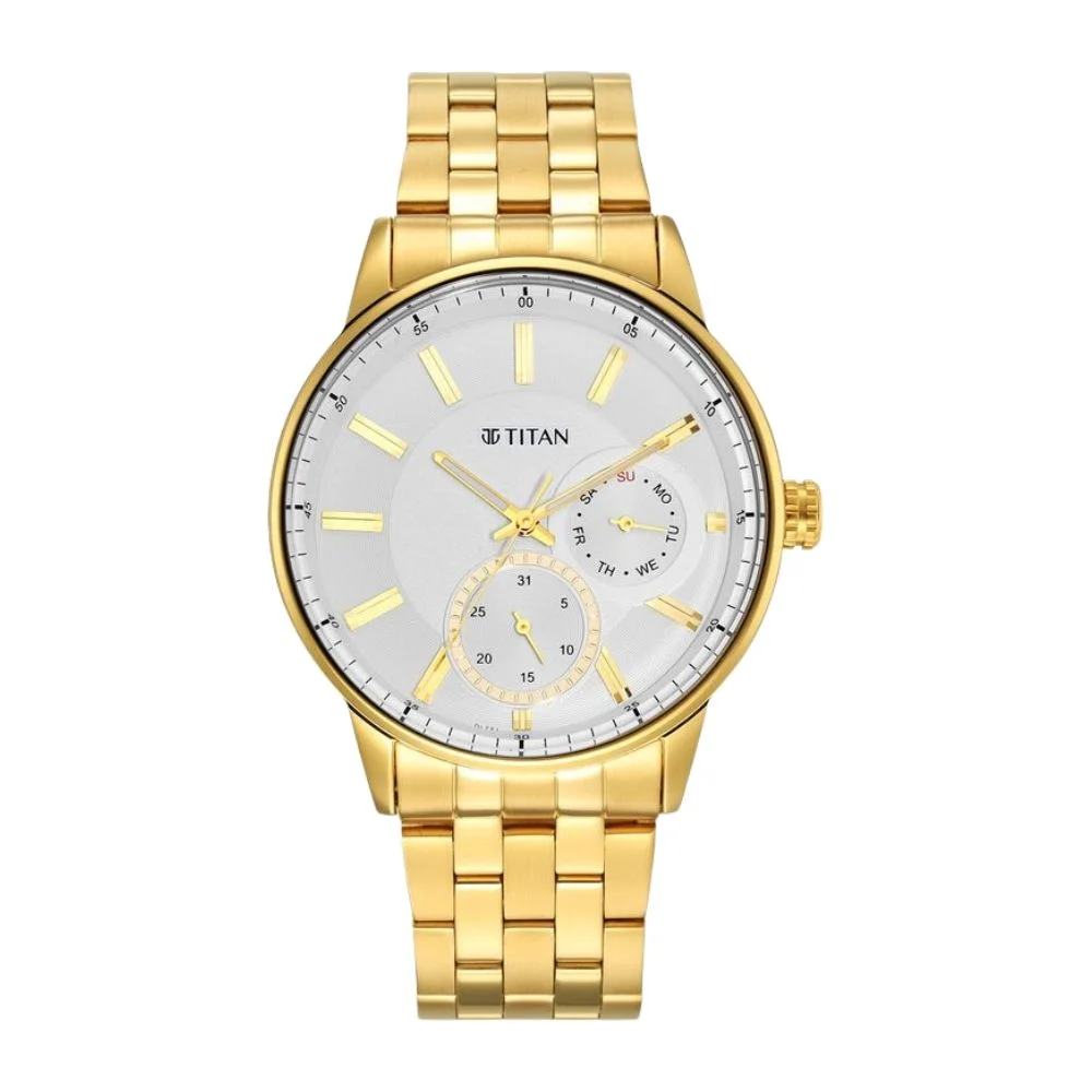 Titan Quartz Analog White Dial Stainless Steel Strap Watch for Men (NS9441YM01)