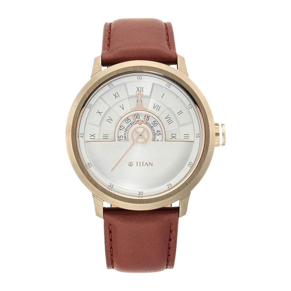 Titan Grandmaster White Dial Quartz Analog Leather Strap Watch for Men (NS1828QL02)